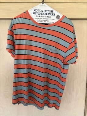 Striped Coral and Light Blue Men’s Tee Crew Neck short sleeve by Marc Jacobs. S